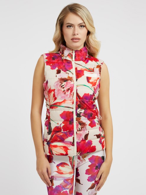 Chaleco Acolchado Floral Rojo Multi Guess