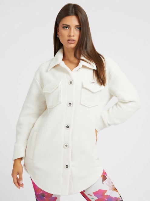 Vestido Camisero De Piel Sintetica Marron Guess