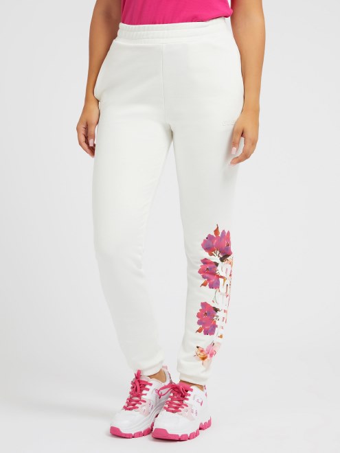 Guess Pantalón Jogger Con Logo Floral Lateral Blanco