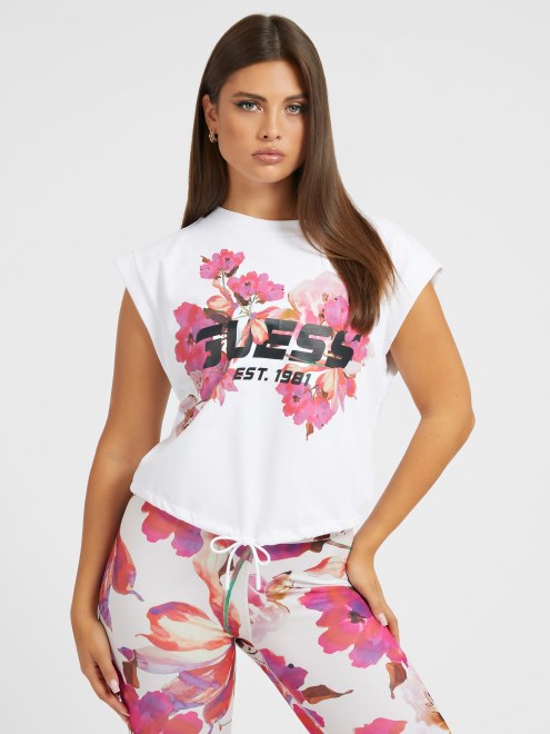 Top Corto Con Logo Floral En La Parte Delantera Blanco Guess