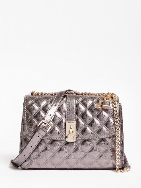 Bolsa Crossbody Guess Gris Con Logo Gaia 4g