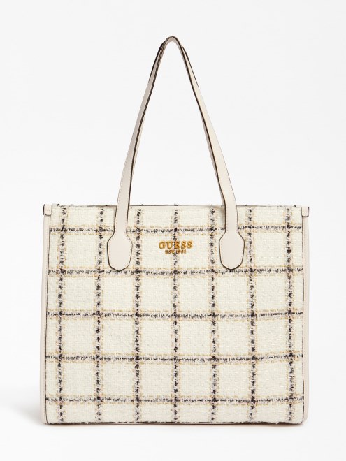 Bolso De Mano Guess Silvana De Tweed Blanco Multi