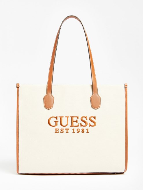 Bolso Shopper Marrón Guess Silvana Con Logo Bordado