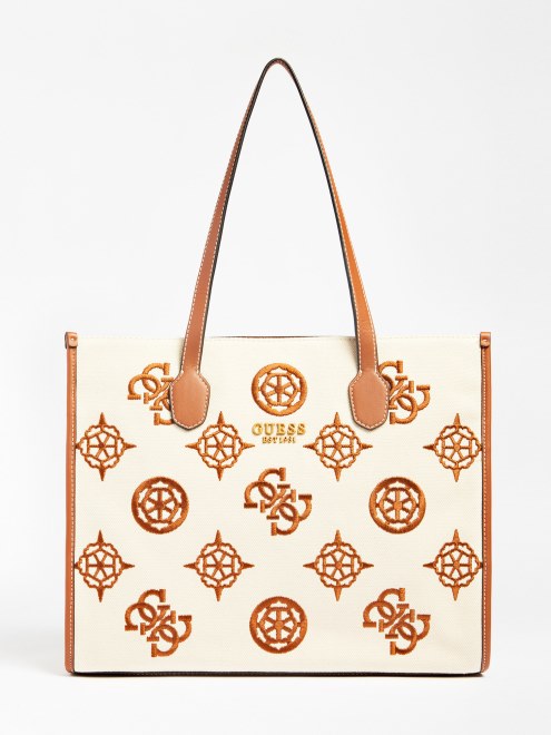 Bolso Shopper Con Logo Bordado Guess Silvana Marron