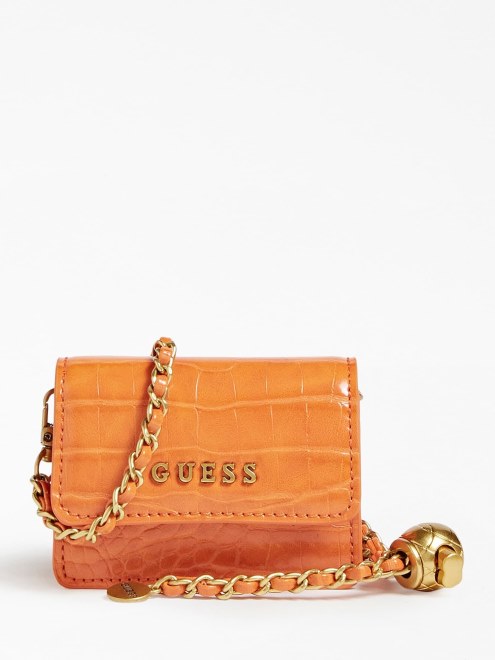 Bandolera Mini Guess Naranja Con Estampado De Cocodrilo