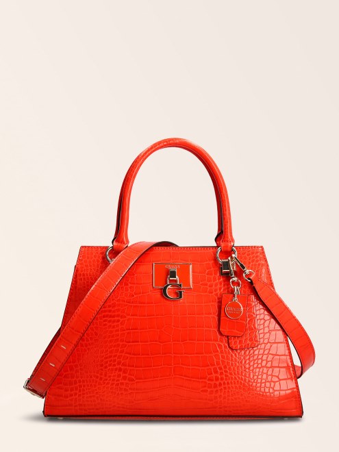 Bolso De Mano Guess Stephi Con Estampado De Cocodrilo Naranja
