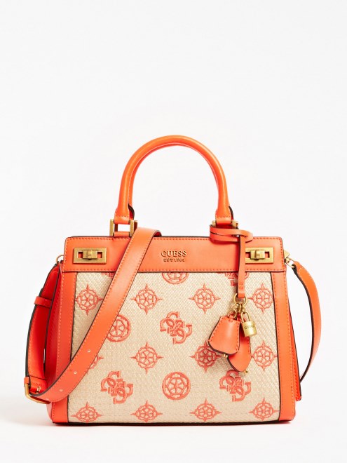 Bolso De Mano Naranja Guess Katey 4g Con Logo De Peonía