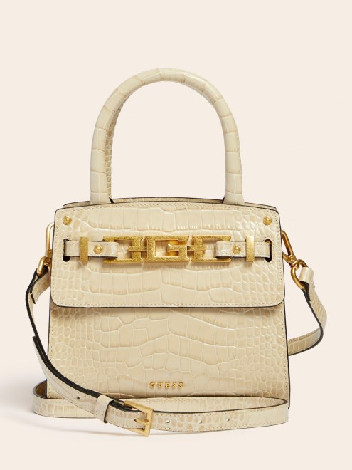 Bolso De Mano Guess Blanco Cristina De Piel Auténtica