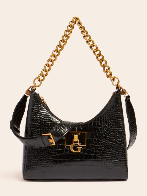 Bolso Cruzado Guess Negro Con Estampado De Cocodrilo Stephi