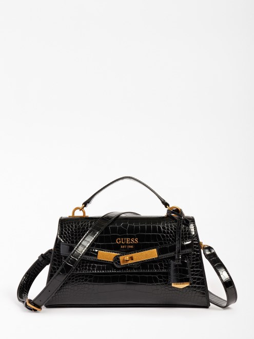 Bolso De Mano Enisa Estampado Cocodrilo Negro Guess