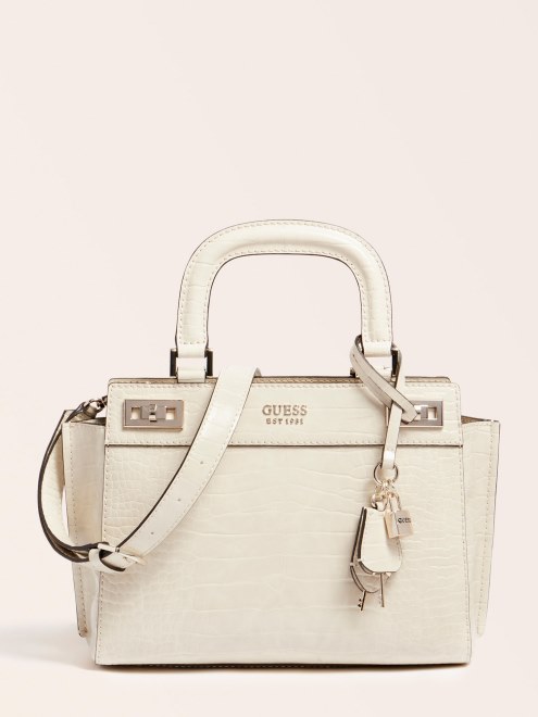 Bolso De Mano Con Estampado De Cocodrilo Katey Guess Blanco