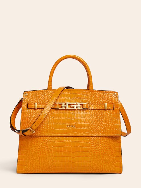 Bolso De Mano Guess Megan Luxe De Piel Auténtica Naranja
