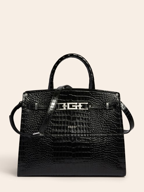 Bolso De Mano Guess Megan Luxe De Piel Auténtica Negro