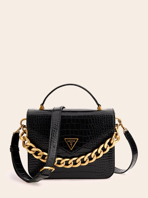 Bolso De Mano Guess Retour Estampado Cocodrilo Negro