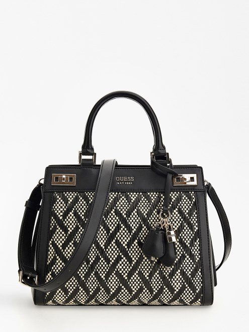 Bolso De Mano Guess Katey Rafia Negro