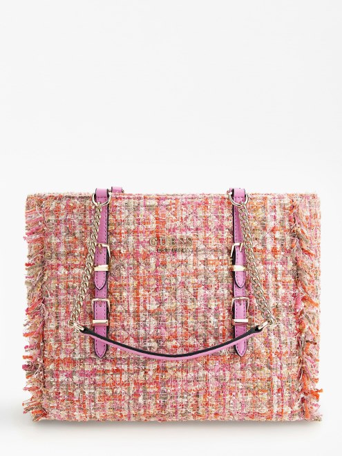 Bolso Shopper De Tweed Rosa Guess Adam