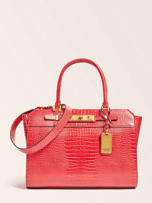 Bolso De Mano Rojo Rafia Estampado Croc Guess