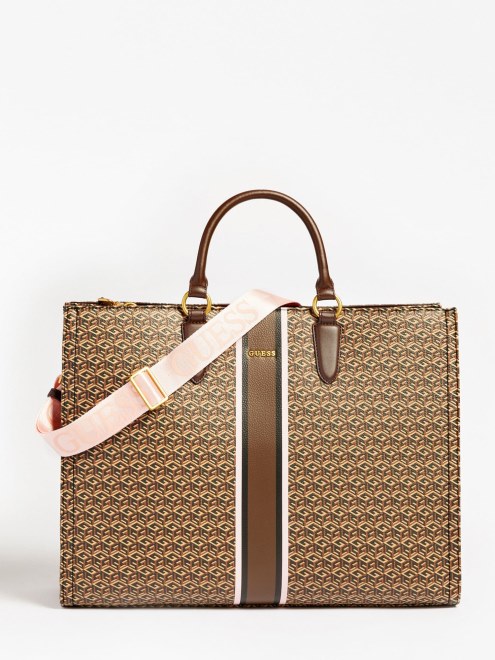 Bolso De Mano Con Logo Ederle Marrón Guess