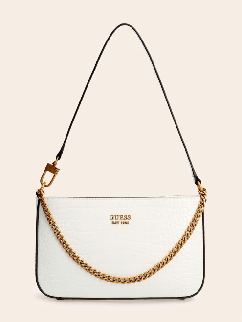 Bolso De Hombro Guess Blanco Katey Con Estampado De Cocodrilo