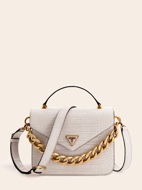 Bolso De Mano Guess Retour Estampado Cocodrilo Blanco