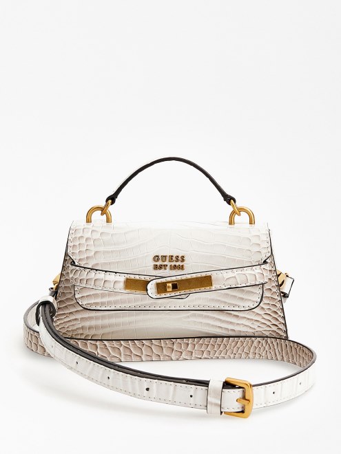 Bolso De Mano Guess Micro Tullia Blanco Con Estampado De Cocodrilo