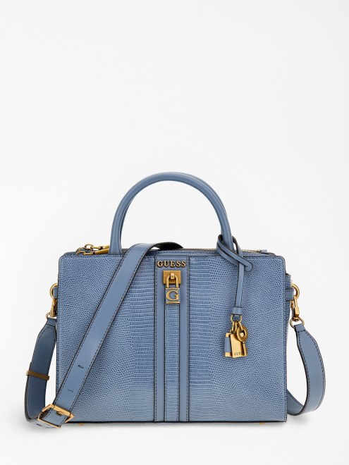 Bolso De Mano Ginevra Azul Claro Con Estampado De Pitón Guess