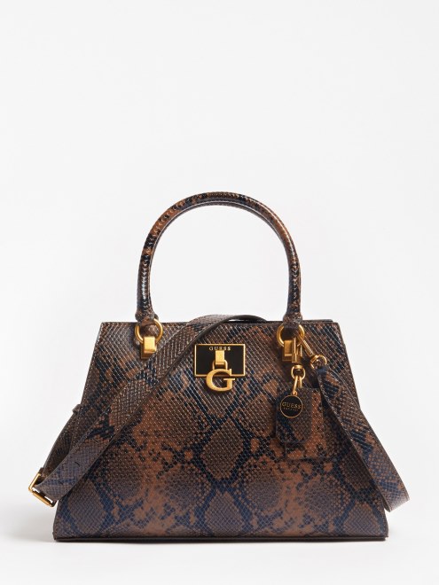 Bolso De Mano Con Estampado Katey Python Marrón Guess