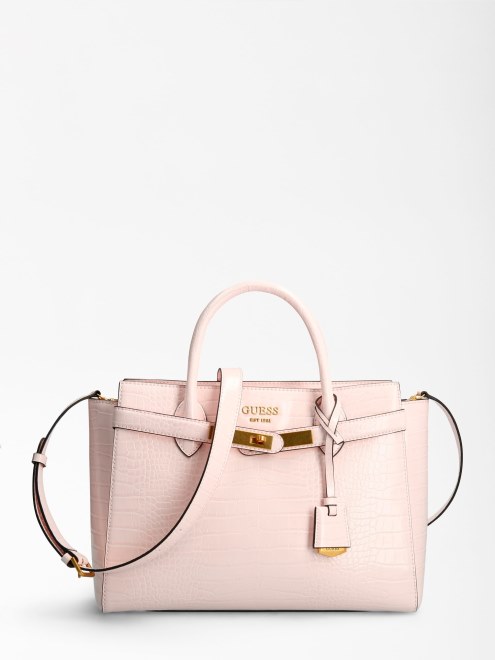 Bolso De Mano Enisa Estampado Cocodrilo Rosa Guess