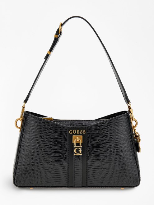 Bolso De Hombro Ginevra Con Estampado De Pitón Negro Guess