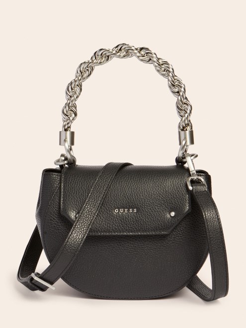 Bolso Mini Aida De Cuero Real Guess Negro
