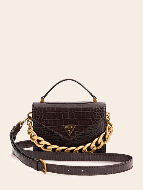 Bolso De Mano Guess Micro Marron Con Estampado De Cocodrilo Retour