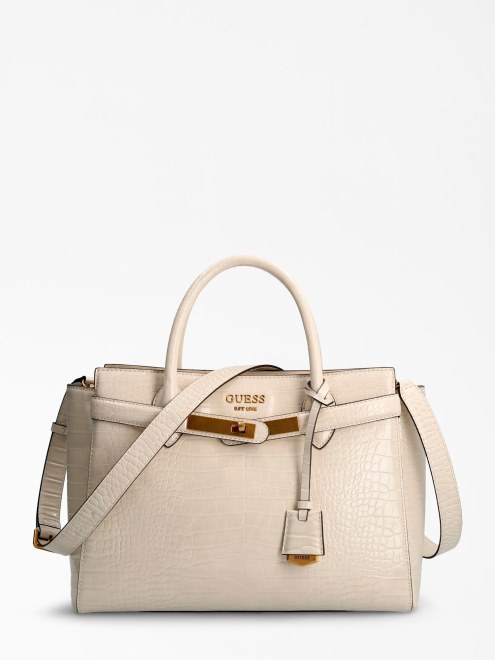 Bolso De Mano Guess Blanco Estampado Cocodrilo Enisa