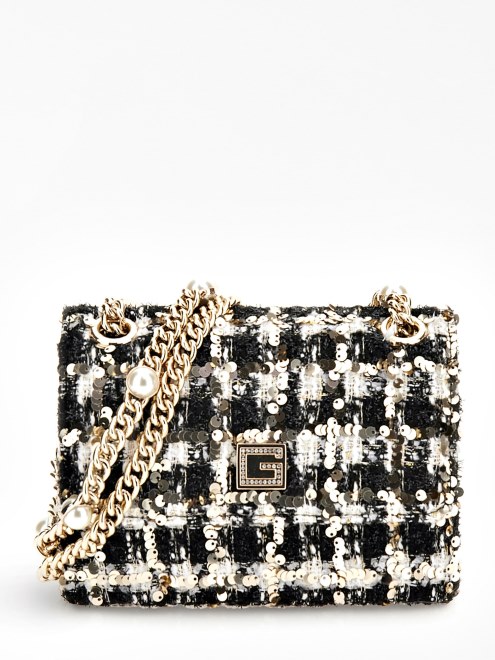 Mini Bandolera Negra De Tweed Con Lentejuelas De Guess Ever