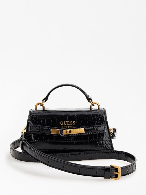 Micro Bolso De Mano Tullia Con Estampado De Cocodrilo Negro Guess