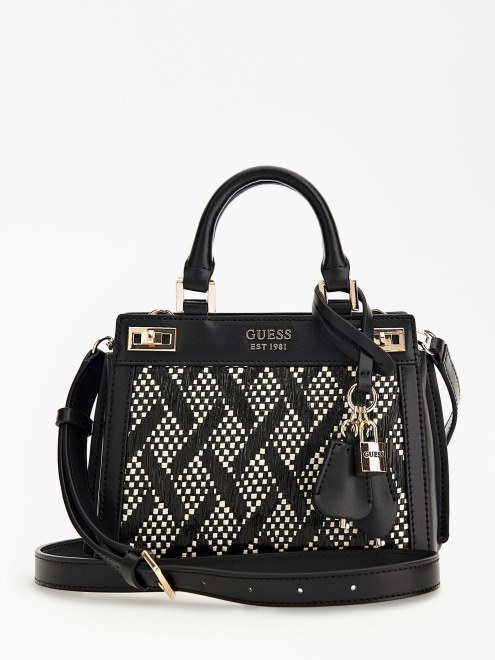 Bolso De Mano Guess Katey Mini Negro De Rafia