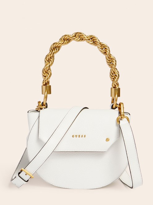 Bolso De Mano Mini Aida De Cuero Real Blanco Guess