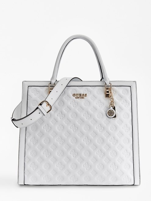Bolso De Mano Guess Blanco Con Logo Grabado Abey