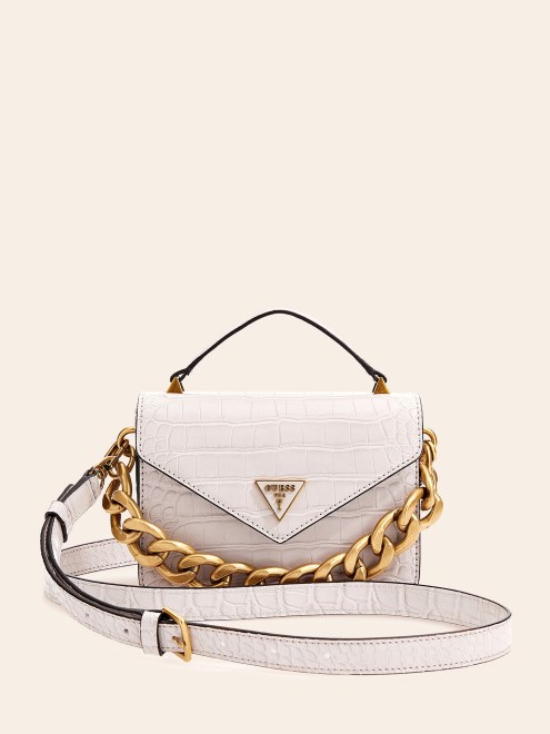Microbolso De Mano Guess Retour Con Estampado De Cocodrilo Blanco