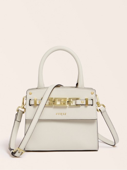Bolso De Mano Guess Blanco Cristina De Cuero Auténtico