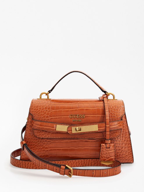 Bolso De Mano Guess Enisa Estampado Cocodrilo Marron