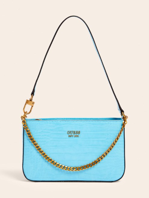 Bolso De Hombro Katey Con Estampado De Cocodrilo Azul Guess