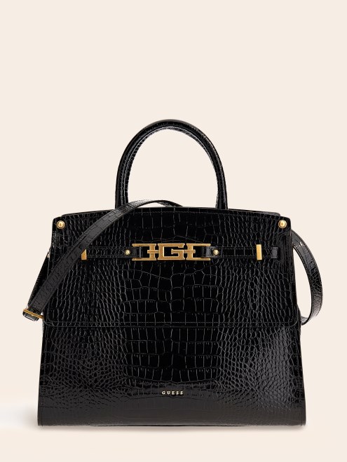 Bolso De Mano Cristina De Cuero Real Guess Negro