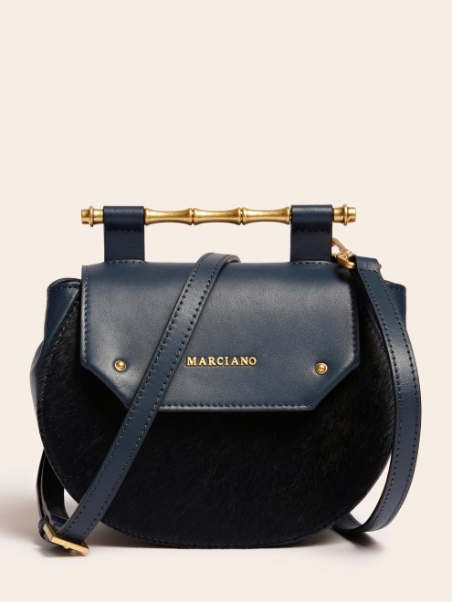 Bandolera Mini Guess Alia Azul Oscuro De Piel Auténtica