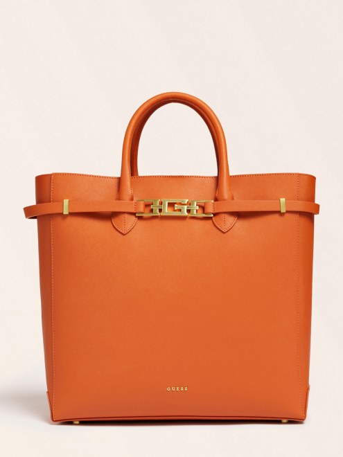 Bolso Shopper Cristina De Piel Real Guess Marrón