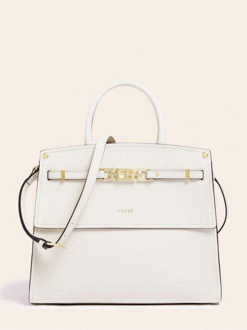 Bolso De Mano Cristina De Cuero Real Guess Blanco