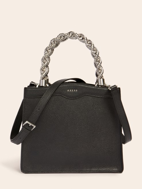 Bolso Mini Aida De Cuero Real Negro Guess