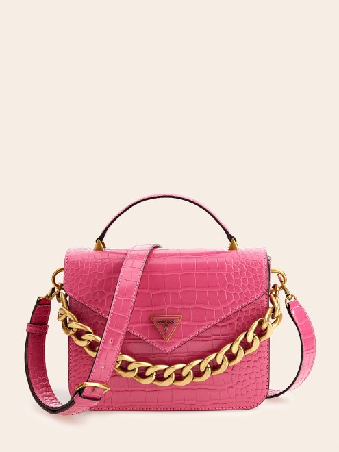 Bolso De Mano Guess Rosa Retour Con Estampado De Cocodrilo