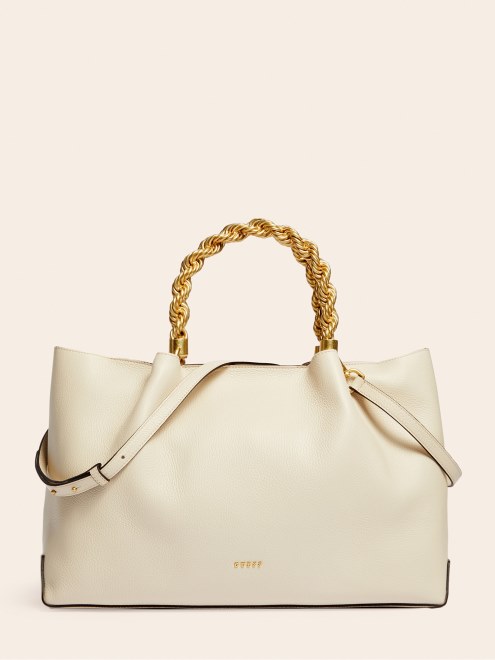 Bolso De Mano Guess Aida De Cuero Real Blanco
