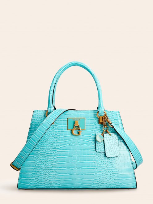 Bolso De Mano Stephi Estampado Cocodrilo Guess Azul Claro