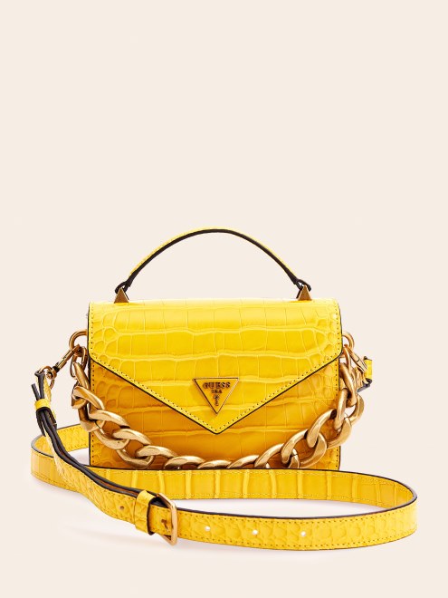 Bolso De Mano Guess Amarillo Retour Con Estampado De Cocodrilo
